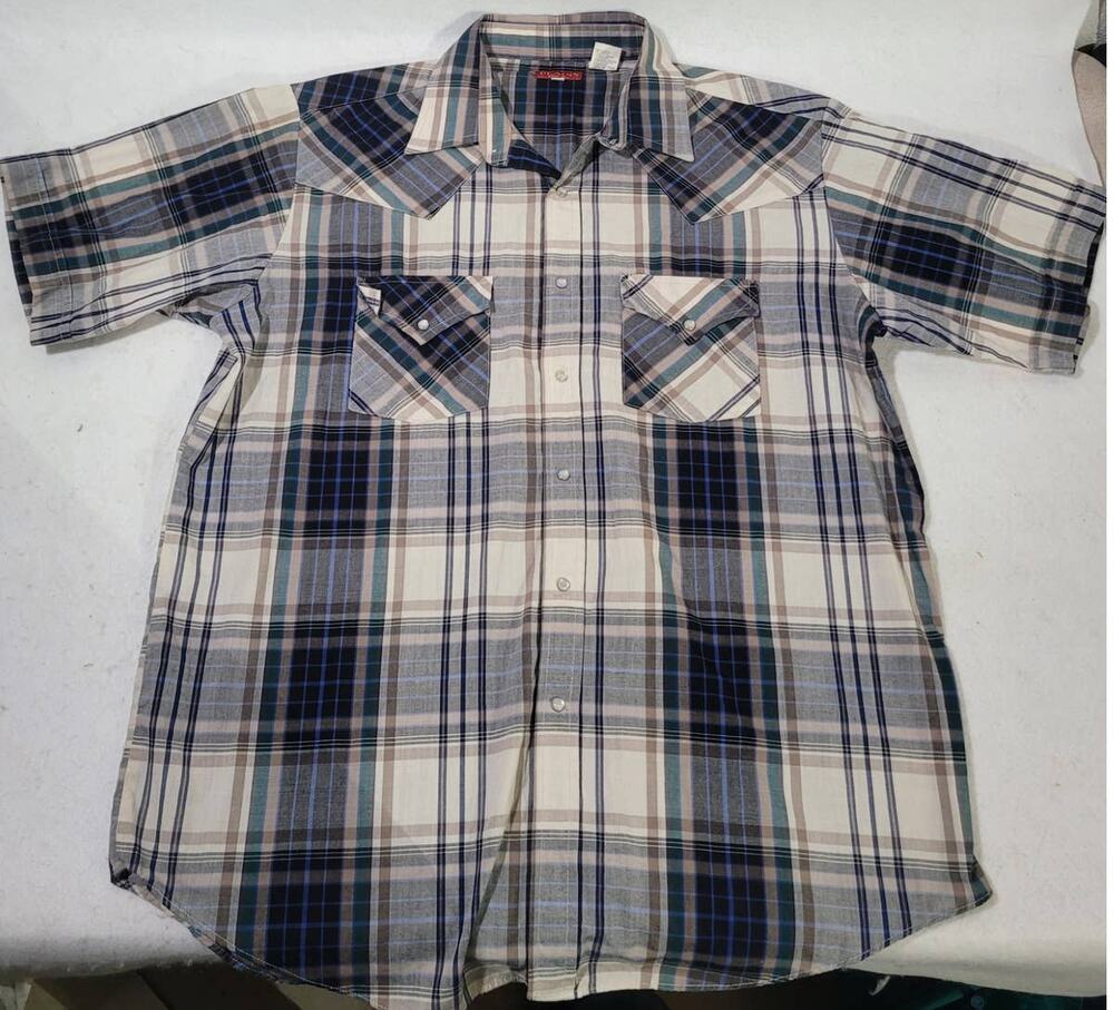 Vintage Ely Plains Blue Snap Shirt Large Mens Purple Blue Striped Cowboy Western